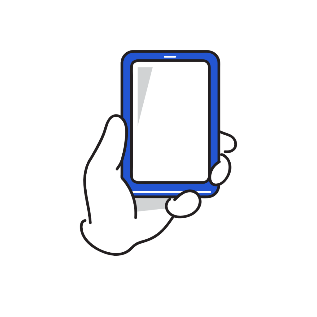 スマートフォンを手に持っている様子。電話やメールでの問い合わせを促すイメージ図。