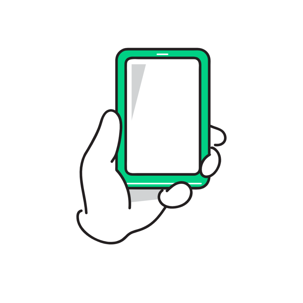 スマートフォンを手に持っている様子。電話やメールでの問い合わせを促すイメージ図。