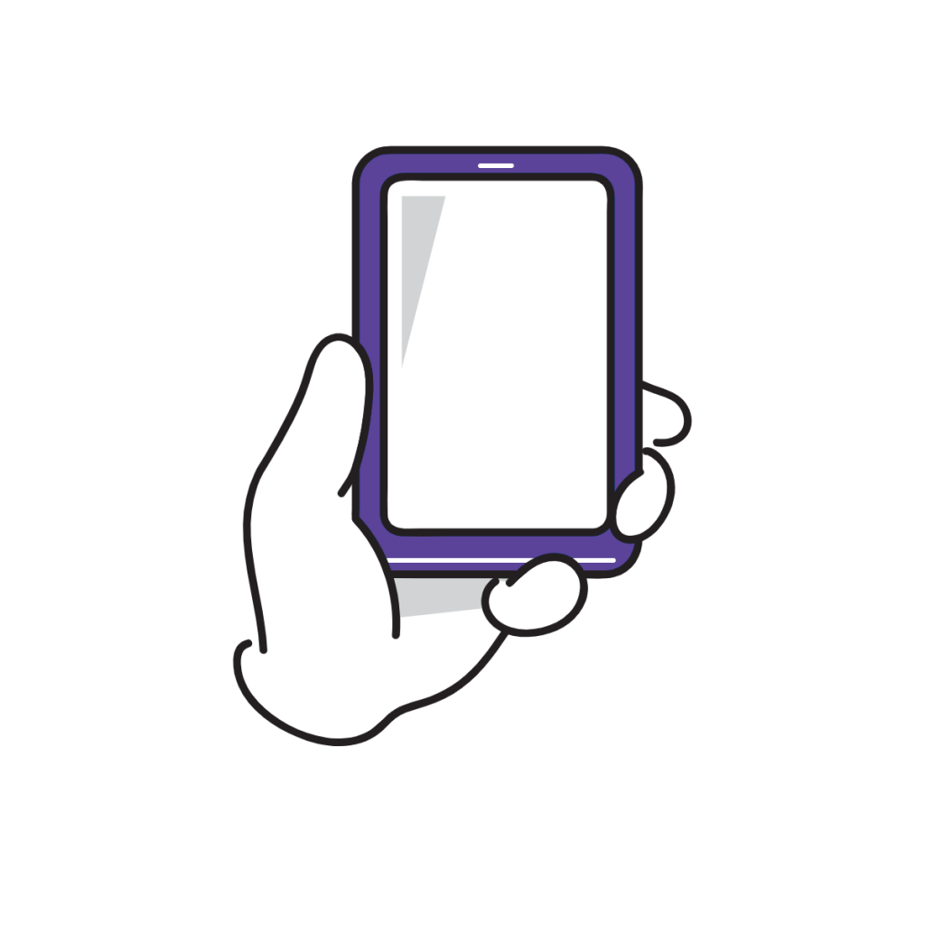 スマートフォンを手に持っている様子。電話やメールでの問い合わせを促すイメージ図。